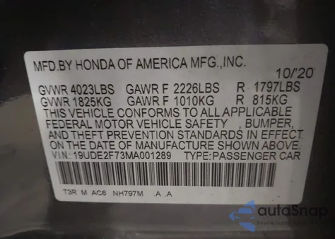 2021 Acura Ilx Premium Package/Technology Package из США, поврежденный, VIN 19UDE2F73MA001289